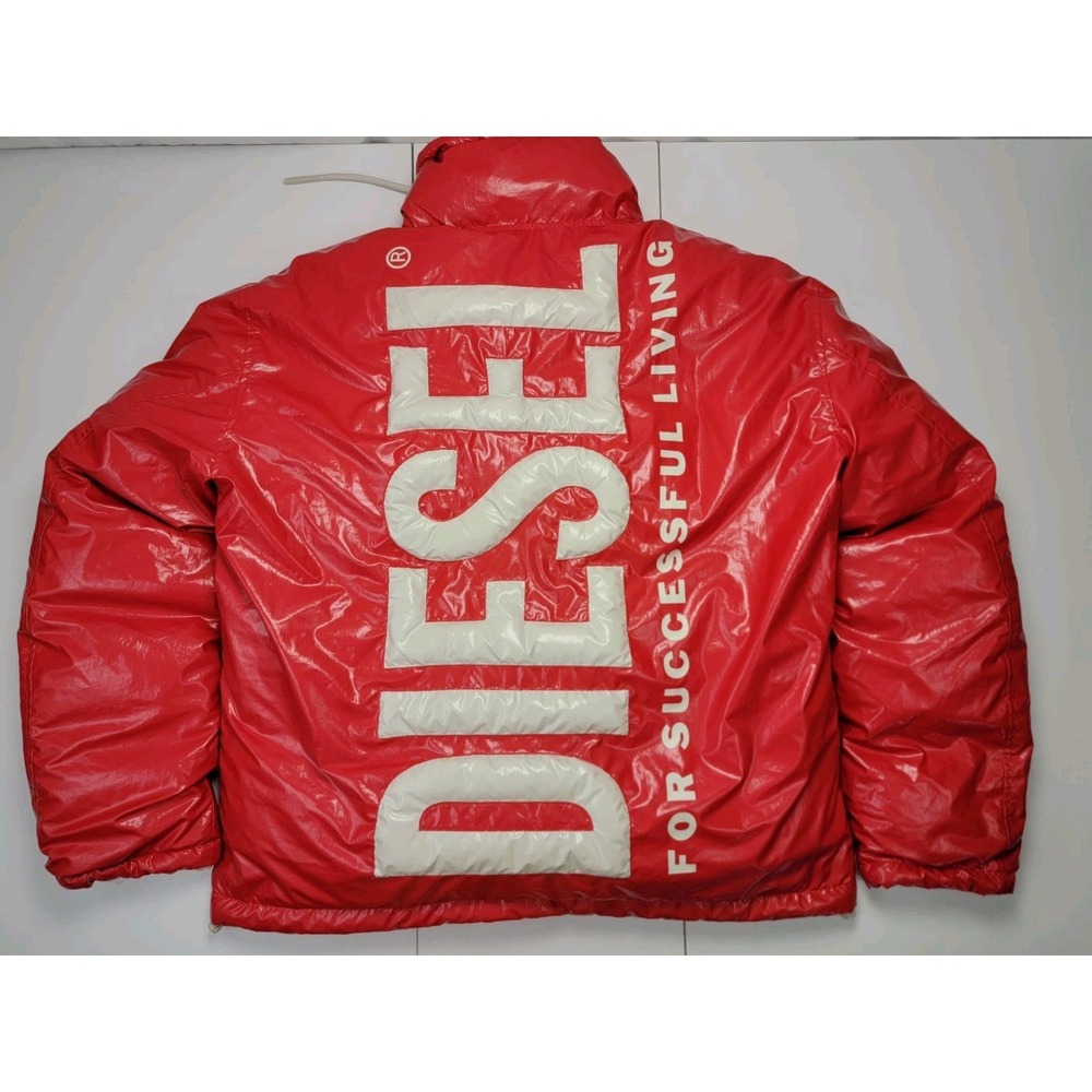 Diesel Oversized Reversible Logo Puffer Jacket Vibrant/Red Mens Size M New